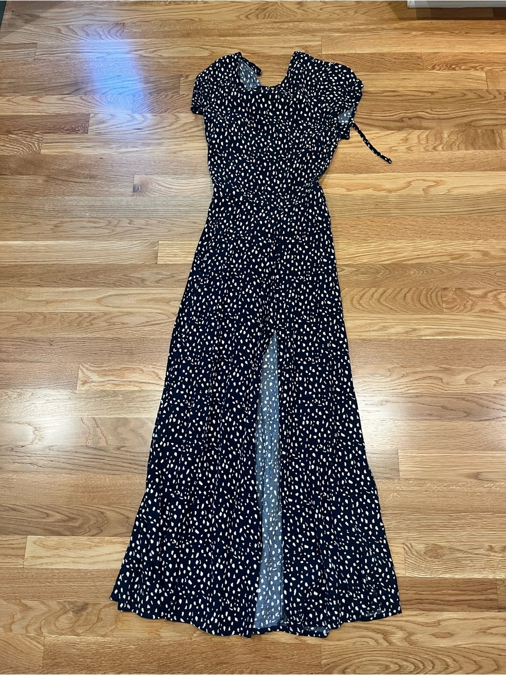 Urban outfitters Navy Polka Dot Maxi Dress with Front Slit